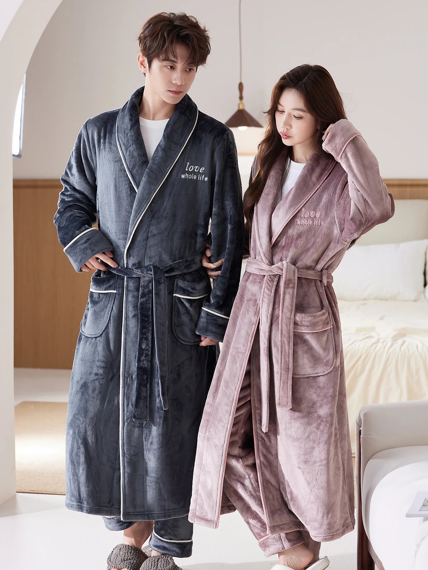 Thiened Long Coral Fce Pajamas Women's Spwear Winter Home Clothes Couple Batobes Men's plus Size Flannel Gown