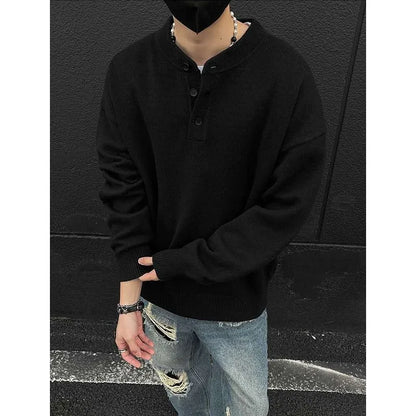 American style Henry collar sweater for men in winter, lazy, high-end, trendy, and handsome. Long sleeved men's inner layer with