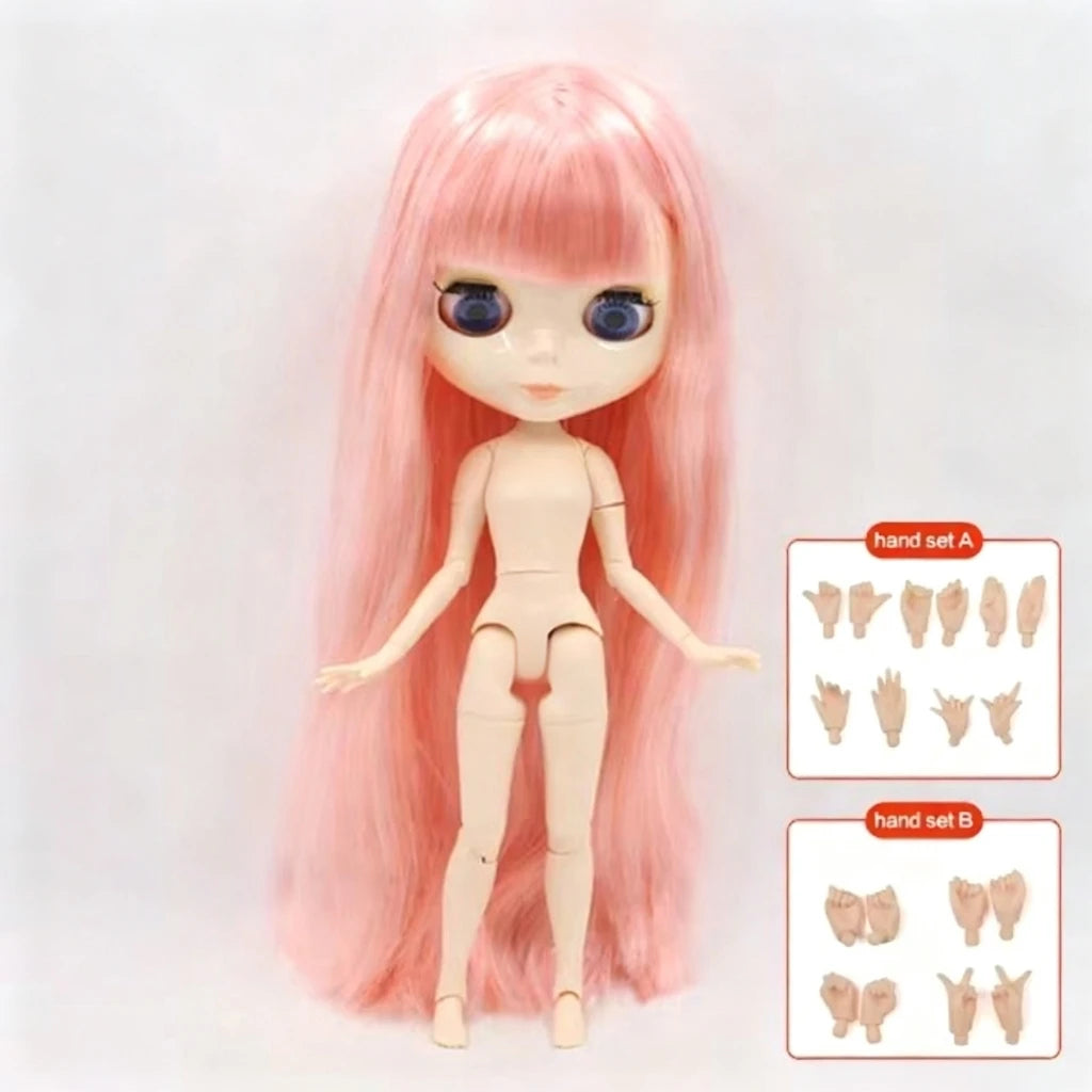 ICY DBS Blyth doll 1/6 BJD Customized nude joint body with white skin, glossy face,blue background is matte face girl gift, toy