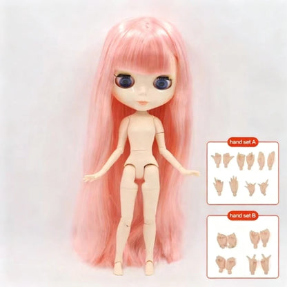 ICY DBS Blyth doll 1/6 BJD Customized nude joint body with white skin, glossy face,blue background is matte face girl gift, toy
