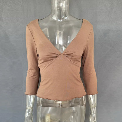 Tossy Summer V-Neck Sexy T-Shirts Top Women Patchwork Casual Solid Slim Commute Y2k Top Pullover Female Backless Tee Top 2026