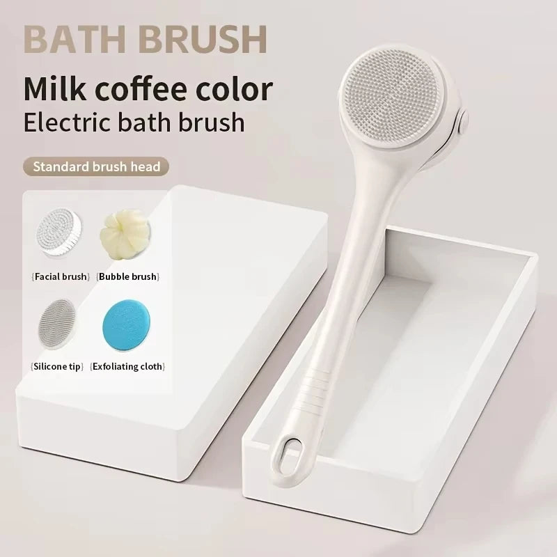 4in1 Electric Silicone Bath Brush，Soft Deep Cleaning Exfoliating Electric Bath Brush for Bathroom Skin Care Daily Use