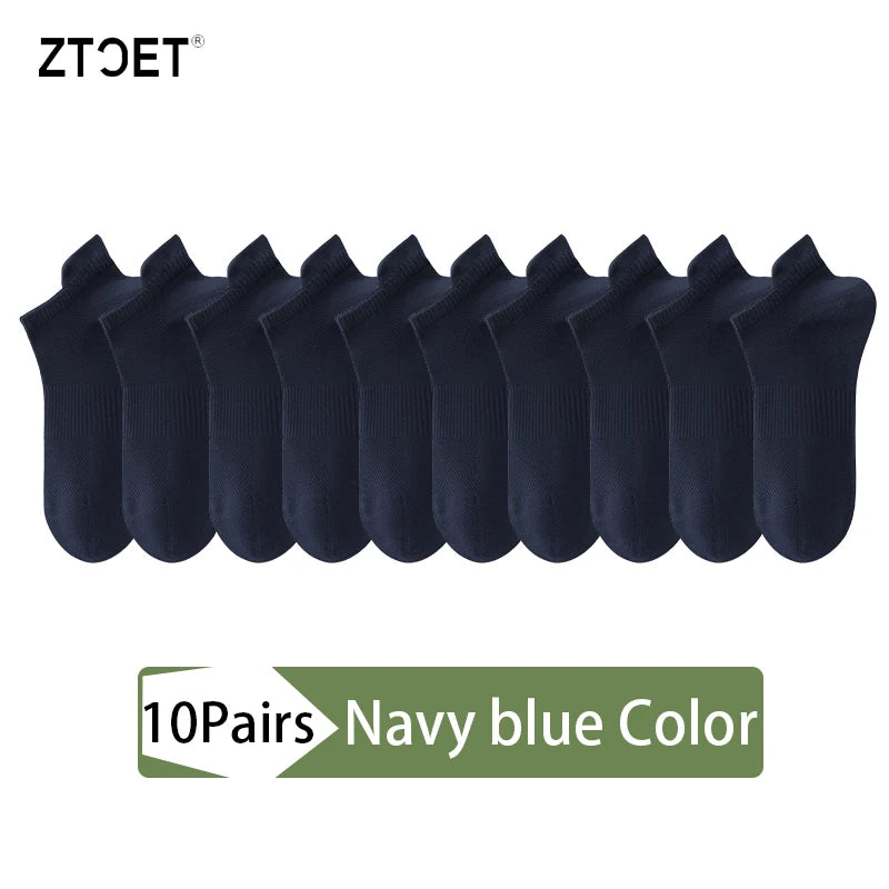 10Pairs Men Combed Cotton Socks Mesh Antibacterial Breathable Fashion Black High Quality Man Sock New For Male Size EU38-45