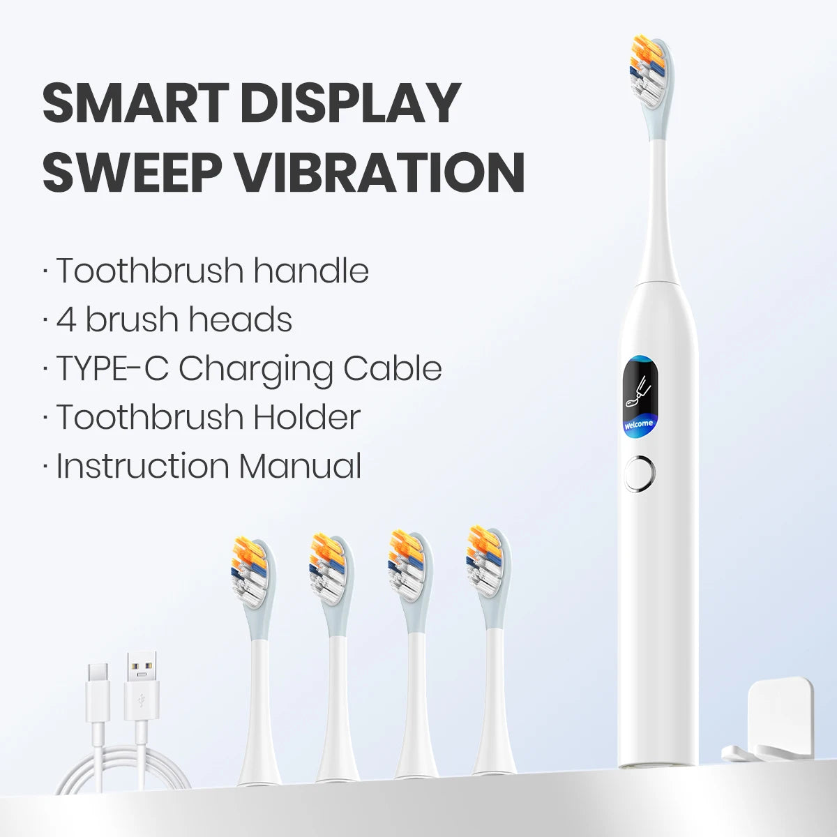 Dr.Yadent Sonic Vibration Sweeping Electric Toothbrush LED Monitor 5 Modes Airplane Mode for Travel Silicone Coated Brush Head