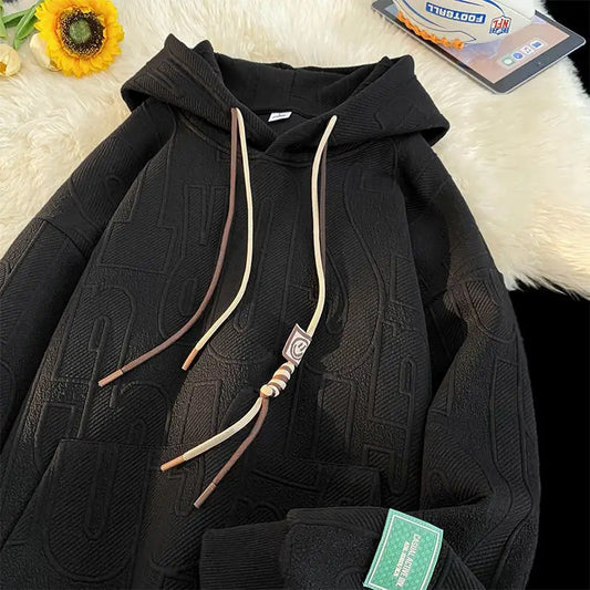 Men's Hoodie Sweatshirt Fleece Lined Thickened Loose Fit Autumn Winter New Style Casual Wear Student Large Size Hoodie