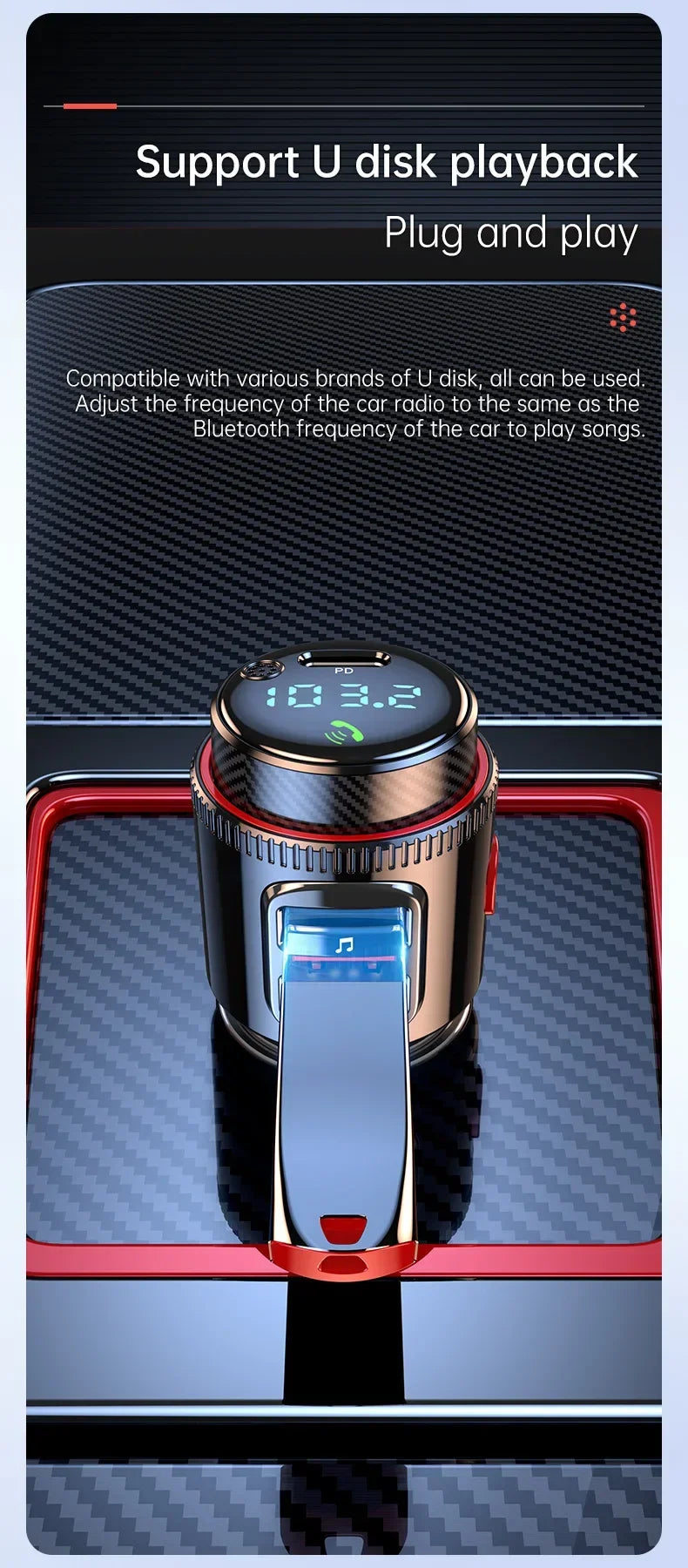 2 Pcs VR Robot Bluetooth Car MP3 Player FM Transmitter Wireless Handsfree U Disk Play USB Fast Charge Adapter PD30W QC3.0