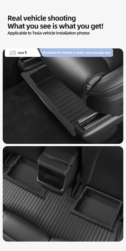 for Tesla Model X Car Under Seat Storage Box Center Console Wireless Charging Pad Armrest Storage Pad Organizer Tray Accessories