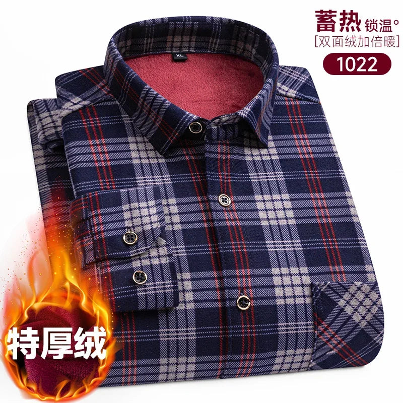 Plaid Shirts For Men Cotton Flannel Warm Winter Long Sleeve Button Plus Size Business Dress Smart Shirt Casual Easy Care Clothes