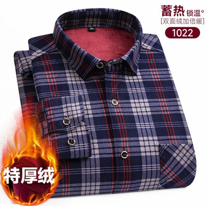 Plaid Shirts For Men Cotton Flannel Warm Winter Long Sleeve Button Plus Size Business Dress Smart Shirt Casual Easy Care Clothes
