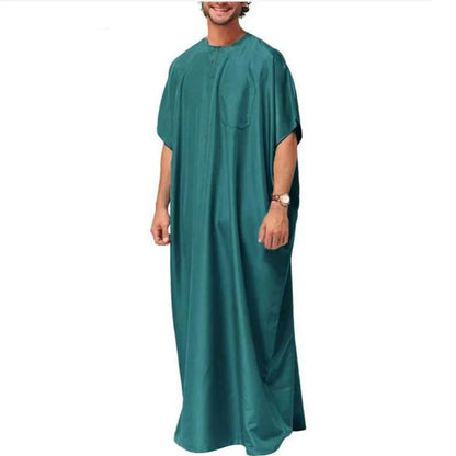 2024 New Men's Muslim Middle Eastern Arab Dubai Dress Robe Short Sleeve Luxury Robe Pakistan Moroccan Muslim Men Clothing