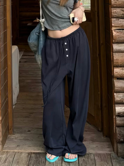 Ice Silk Quick Dry Wide Leg Pants Women Summer Thin Loose Casual Drape Straight Tube Leisure Walking Pants High Waist Elastic