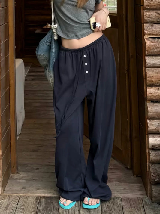 Ice Silk Quick Dry Wide Leg Pants Women Summer Thin Loose Casual Drape Straight Tube Leisure Walking Pants High Waist Elastic