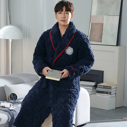 Winter Men Bath Robe 3 Layer Clip Cotton Bathrobe Male Dressing Gown Pijamas Hombre