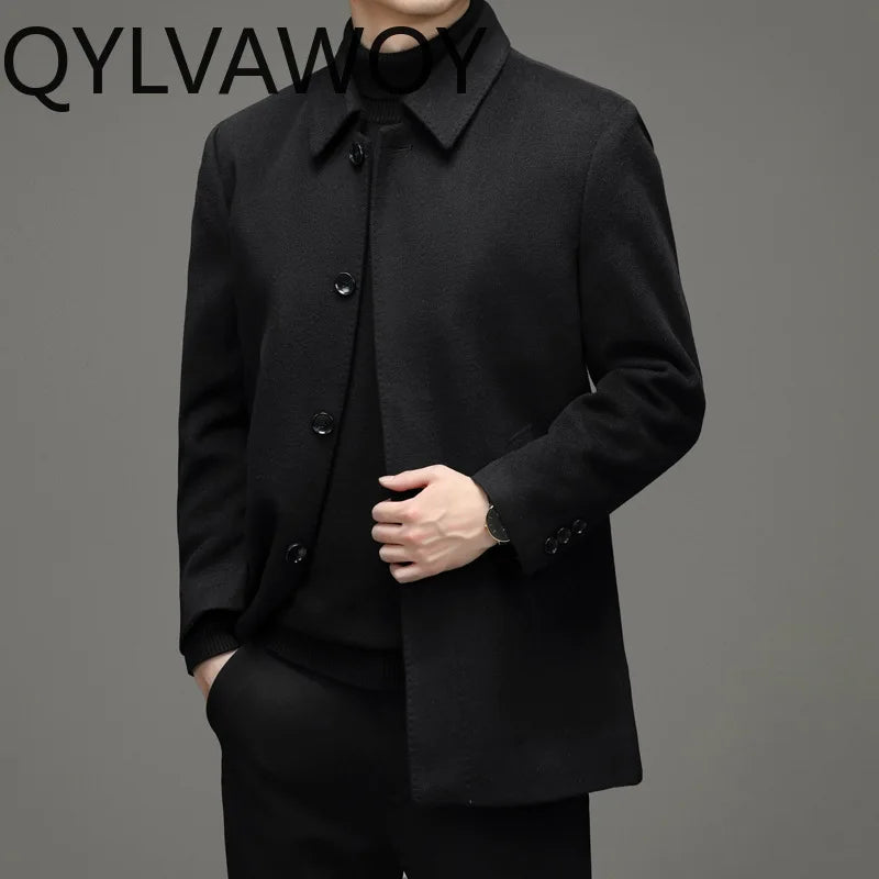 QYLVAWOY Men's Wool and Trench Coats Cashmere Jackets Lapel Man Jacket Coat Autumn Winter Clothes for Man Luxury Business Casual