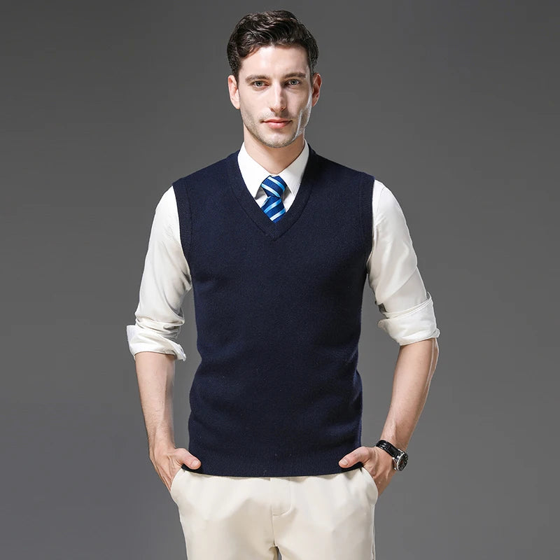 Top Grade Anti-Pilling Thick New Autum Winter Fashion Brand V Neck Business Casual Men Knit Pullover Sweater Vest Sleeveless