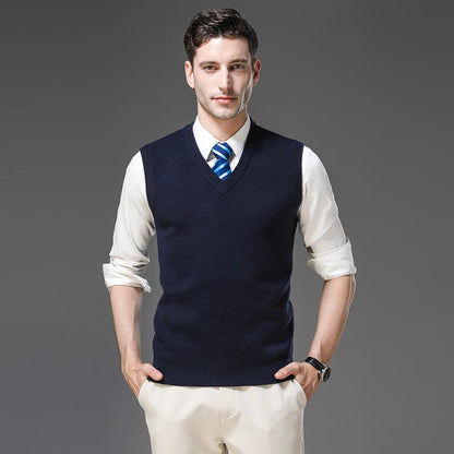 Top Grade Anti-Pilling Thick New Autum Winter Fashion Brand V Neck Business Casual Men Knit Pullover Sweater Vest Sleeveless