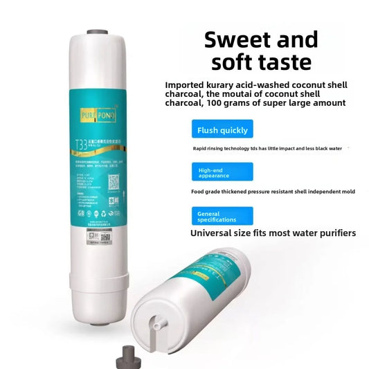 Inline Carbon Water Filter 1/4" Quick Connect for Refrigerator Ice Maker RO System RV, 10" Chlorine Taste & Odor Reduction