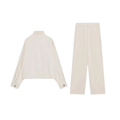 Women's Pilot Jacket Coat High Waist Commute Line Decor Straight Leg Pants Two Piece Set Long Sleeve Stand Collar Jacket