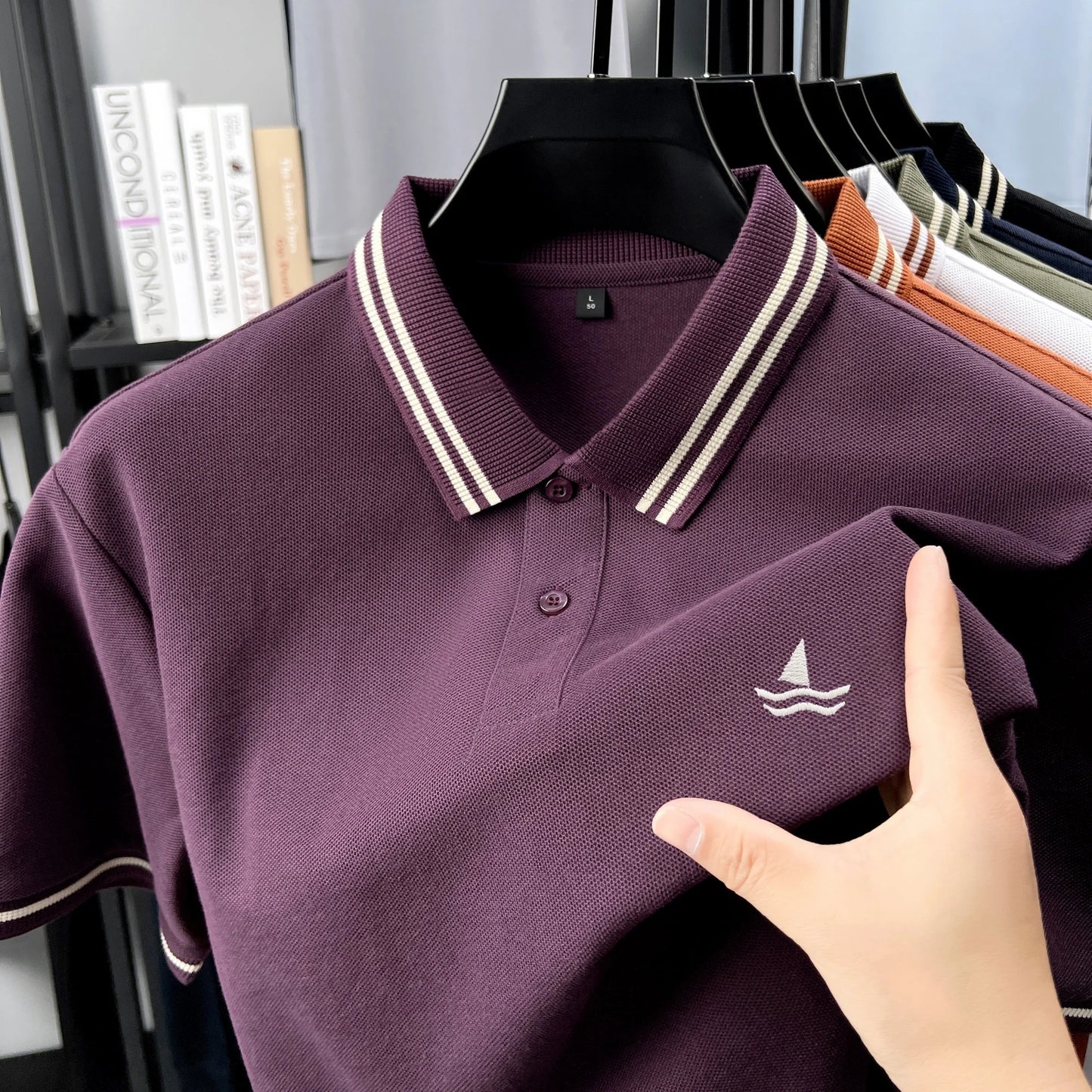 100% Cotton Men's Smart Leisure Polo Shirt Lightweight Comfort Short Sleeve Summer Daily Golf Premium Sailboat Embroidered Tee