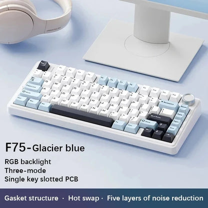 AULA Mechanical Keyboard F75 Three Modes Gaming Mechanical Keyboard Multi-function Knob Can Switch Between Game/Office Modes