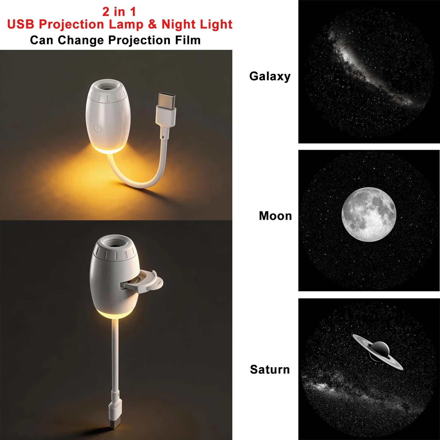 Car Interior Light Roof Star Light USB LED Starry Atmosphere Projector Decoration Night Party Decor Romantic Saturn Galaxy Light