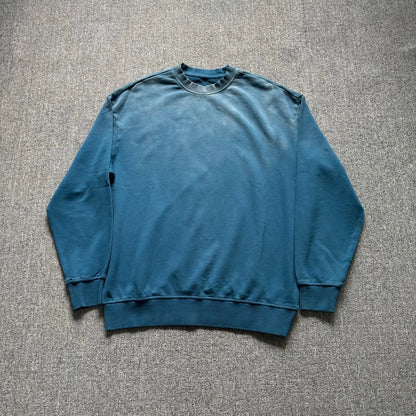 Men's washed distressed round neck long-sleeved sweatshirt retro gradient loose shoulder solid color pullover casual top