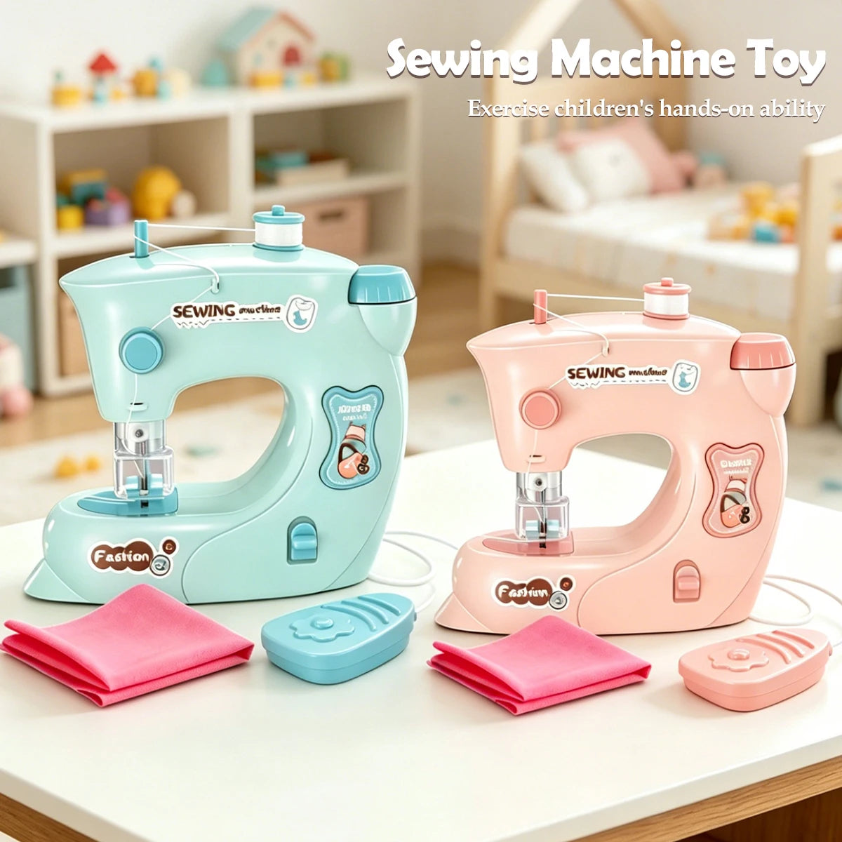 Mini Sewing Machine Toys for Kids, Electric Furniture Model Playing Home Toy with Lights DIY Simulation Sewing Gift for Children
