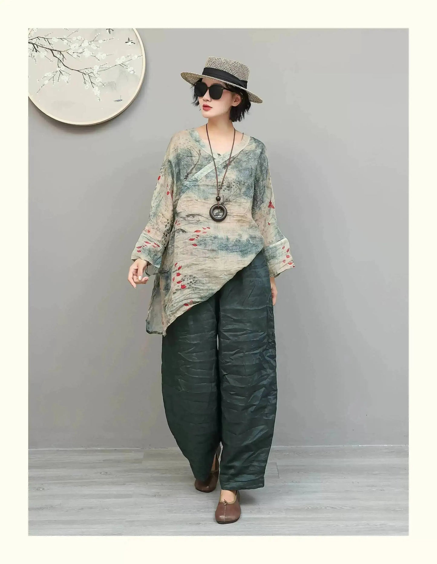 Artistic Ramie Pant Women Summer Lightweight Loose Casual Long Pants LX5871