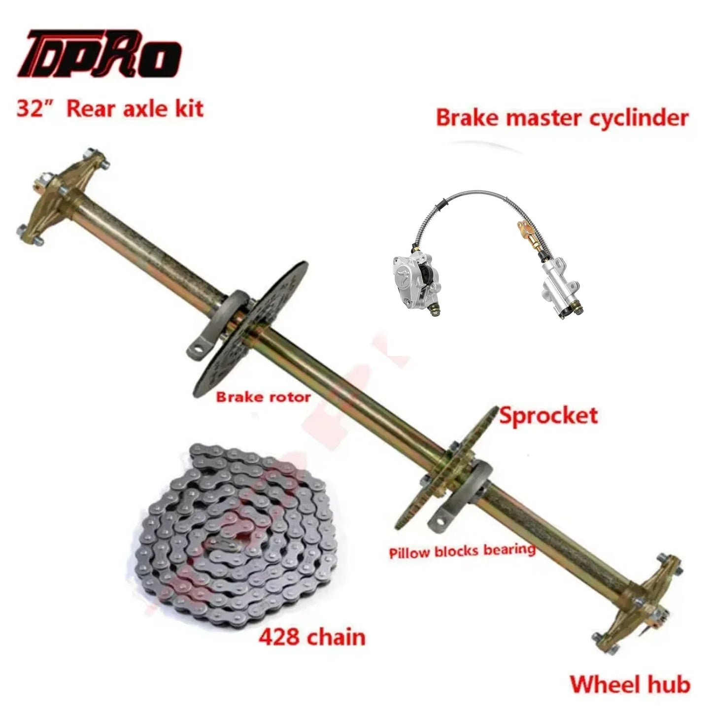 32" Rear Axle Assembly Kit Shaft + Hub+ Chain+ Brake Master Cylinder for  Go Kart ATV Drift Trike Cart