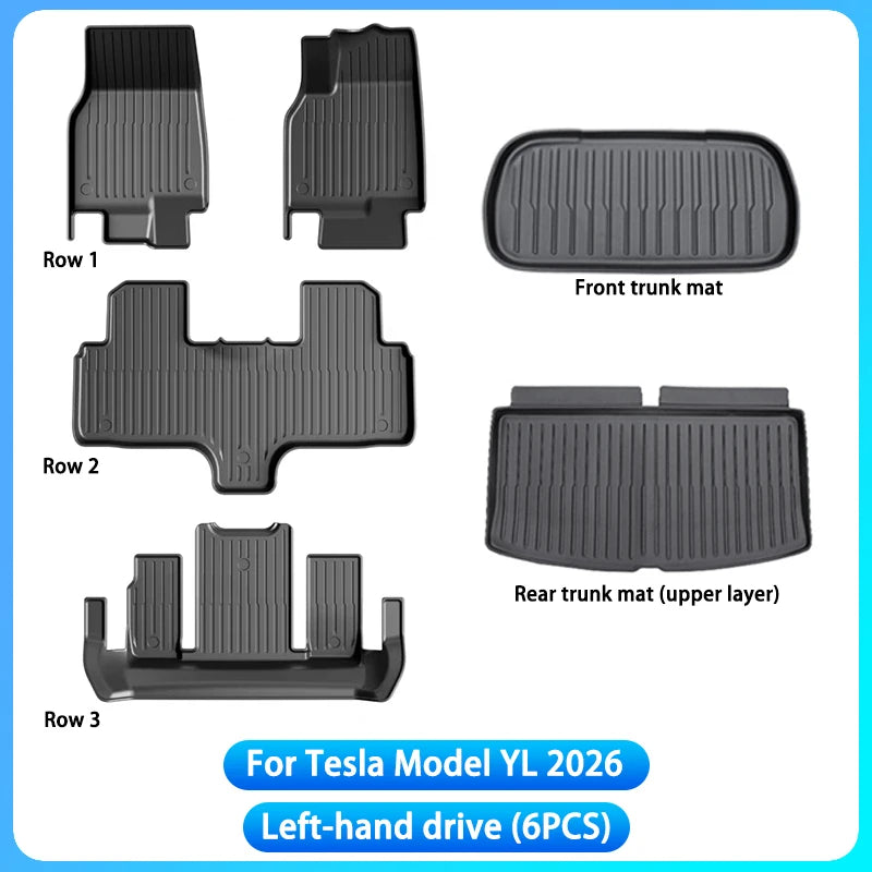 For Tesla Model YL Launch 2026+ TPE Floor Mats Waterproof Luggage Mat Wear-resistant Foot Pads Model YL Trunk Mats Foot Pads Set