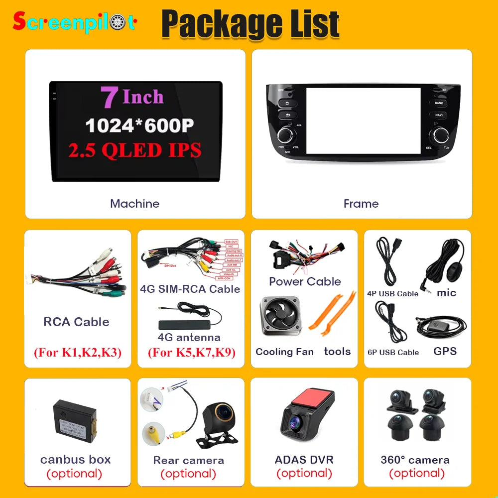 Car Android 16 For Fiat Linea Punto evo 2012-2015 Radio Video Player GPS Multimedia Navigation Screen Stereo Carplay Audio DSP