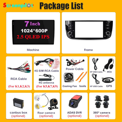 Car Android 16 For Fiat Linea Punto evo 2012-2015 Radio Video Player GPS Multimedia Navigation Screen Stereo Carplay Audio DSP