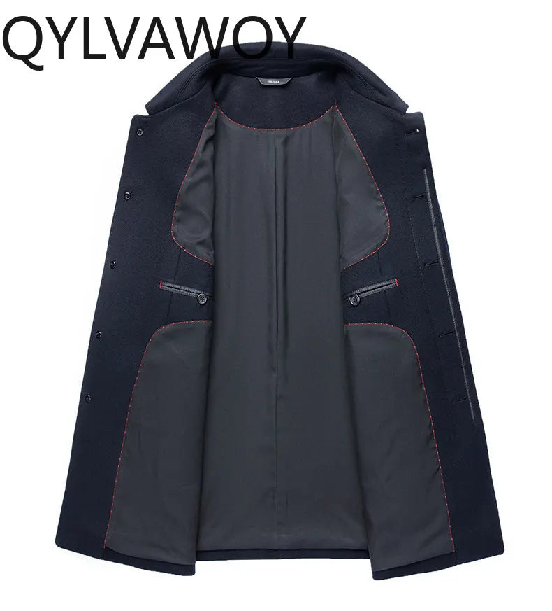 QYLVAWOY 100%Real Sheep Wool Man Jacket High Quality Spring Autumn Jackets Lapel Coat Mid-Length Clothes for Man Business Casual