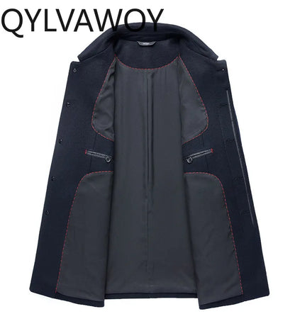 QYLVAWOY 100%Real Sheep Wool Man Jacket High Quality Spring Autumn Jackets Lapel Coat Mid-Length Clothes for Man Business Casual