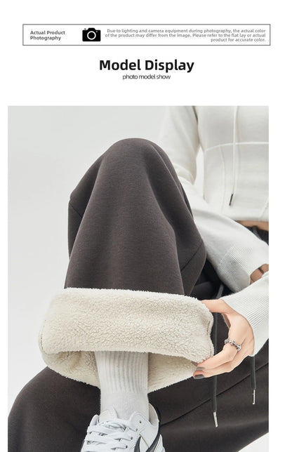 Gray Lamb Velvet Sport Pants Women's High Waist Drapey Fleece Wide Leg Casual Small Size Thickened Cotton Pants