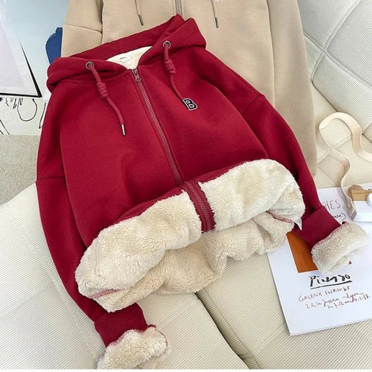 Autumn Winter Zippers Sweatshirt Women Fleece Coat Warm Cardigan Long Sleeve Sweatshirt Jacket Loose Outerwear Women's Clothing