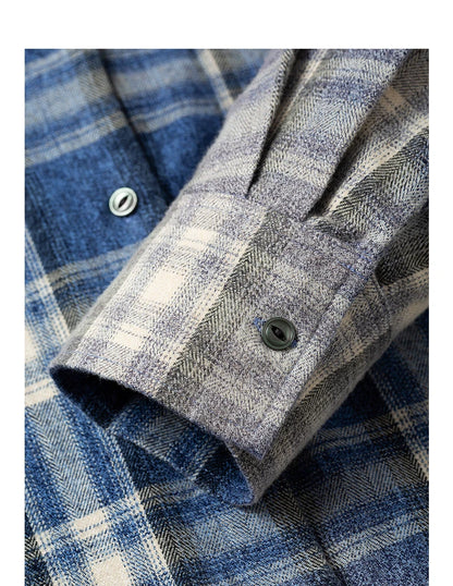 TOYOUTH Women Brushed Shirts 2026 Spring New Mid-Length Gradient Blue-White Plaid Loose Blouses