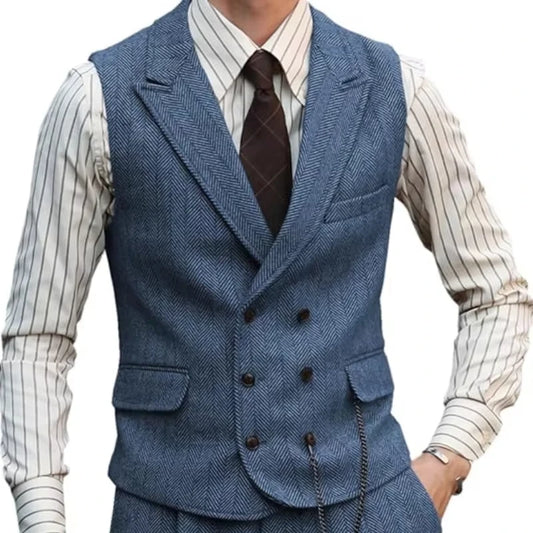 Men Vest Brown Suede Leather Gentleman Business Waistcoat Vintage Regular Slim Autumn Winter Banquet Men's Suit Vest