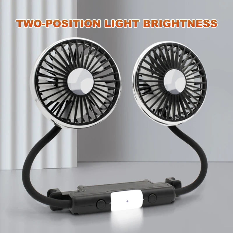 SEAMETAL Dual Head Car USB Fan Cooling Air Fan 3-Speed 360 Degree Adjustable Auto Headrest Fan for Summe Car Accessories