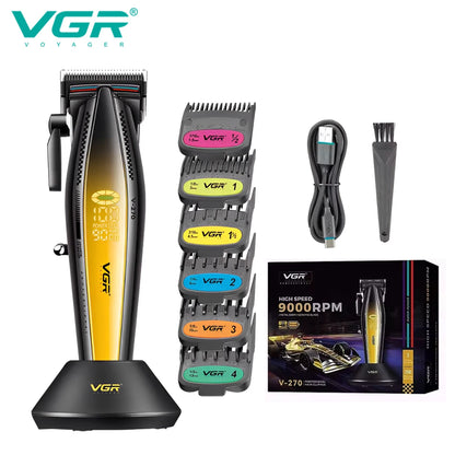 VGR V-992 V-270 high-end men's hair clipper with gradient color body, professional hair trimmer with LCD digital display and pus