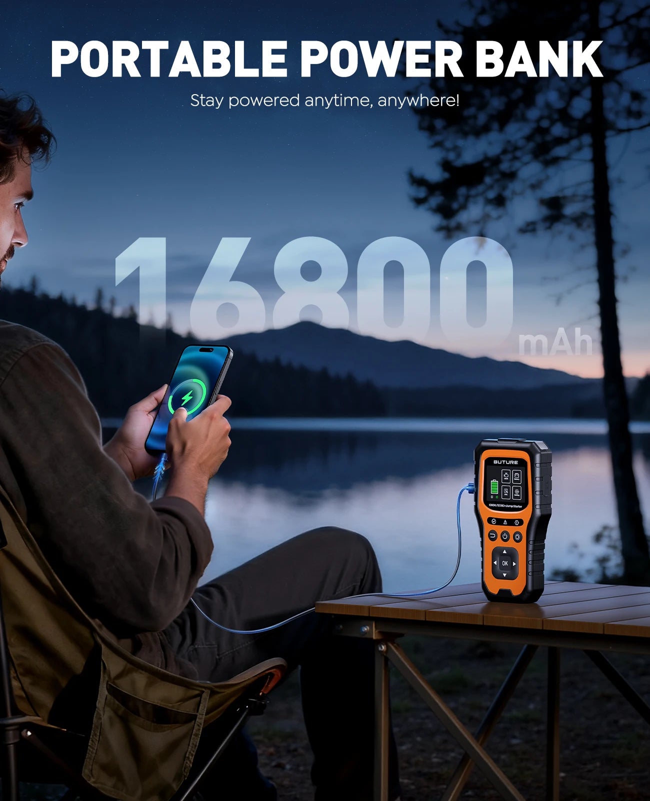 BUTURE 5000A Car Jump Starter with Full OBD Diagnosis 16800mAh Starting Device Outdoor Camping Lights Emergency Boosters