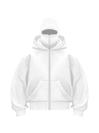 Men's Full Zip Hoodie with Built-in Face Mask Balaclava Techwear Sweatshirt with Crossbody Strap Tactical Streetwear Top