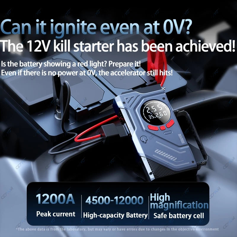 CEYYOR 4IN1 Car Jump Starter With Air Compressor.Portable Booster Starting Device for Petrol Diesel Cars with Lithium Batteries