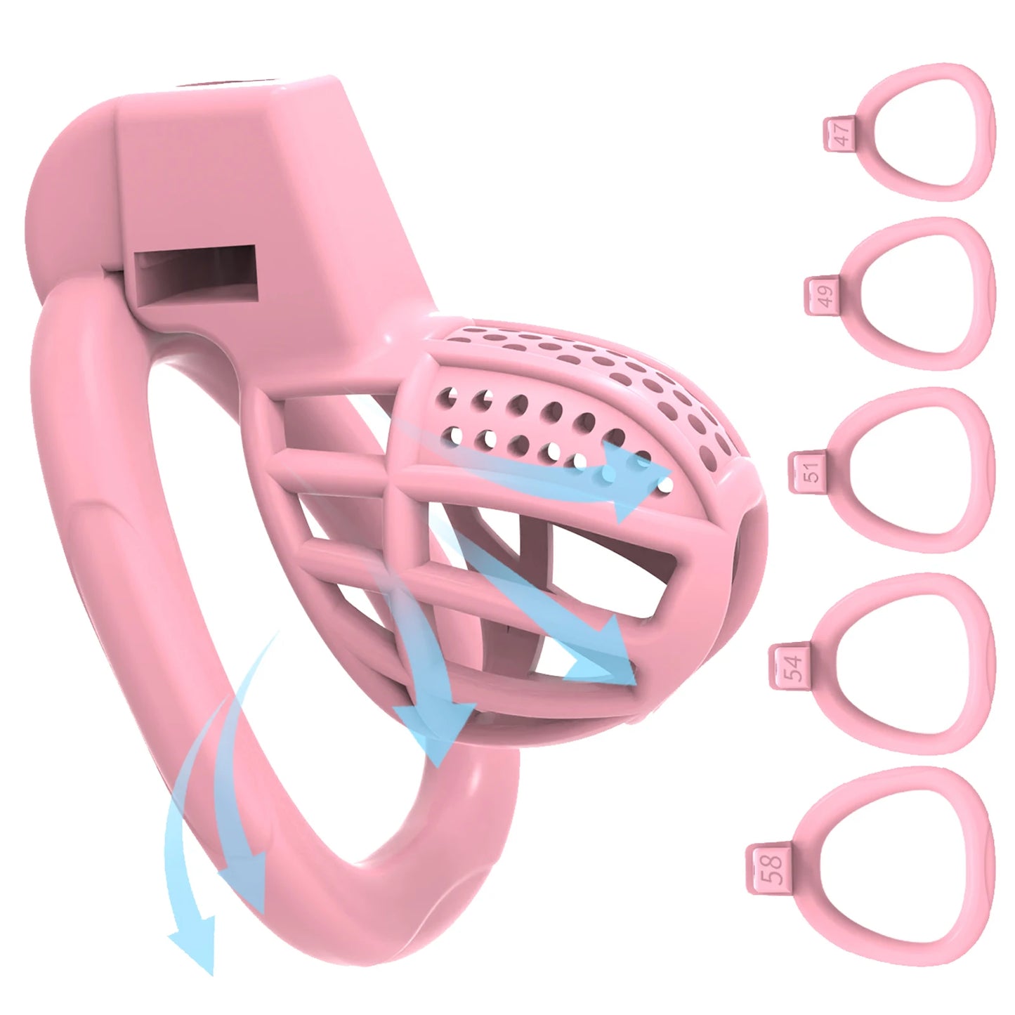 Pink Adjustable Male Chastity Device with Birdcage Cage 5 Ring Sizes Secure Long-Term Chastity Harness for BDSM Training And Cou