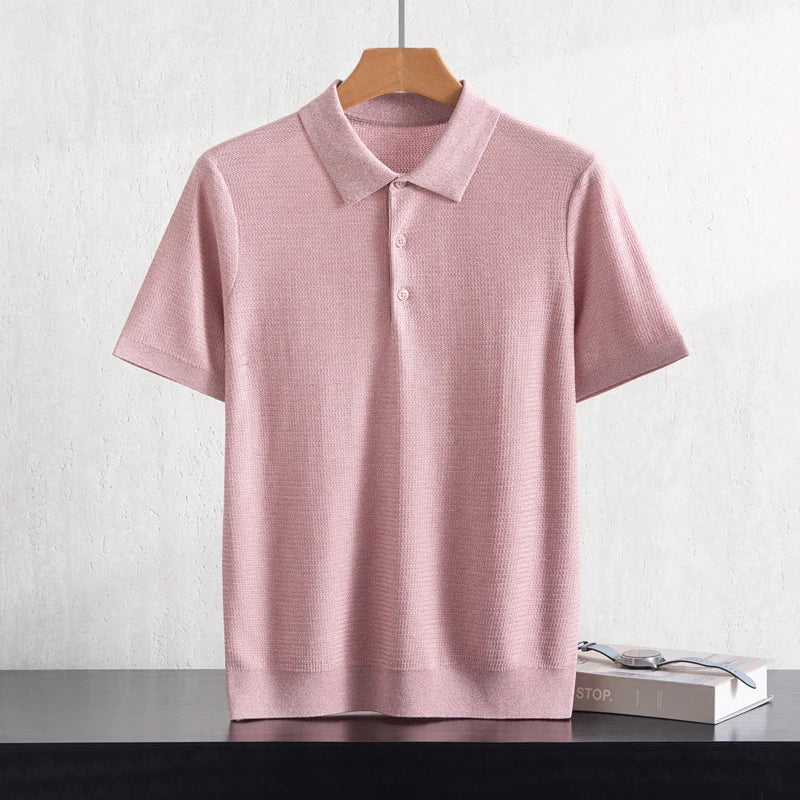 Summer new business casual short-sleeved men's POLO collar 100% Lyocell T-shirt knitted plus size youth sweater