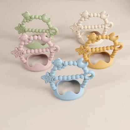 Anti-drop Wristband Baby Teether Silicone Bear Moon Star Teething Toy Non-slip Handheld Teether for Newborn Babies