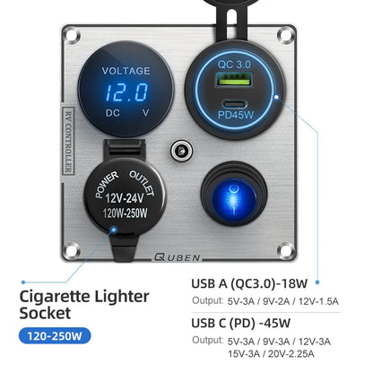 12v Usb Dual Car Cigarette Lighter Socket Charger Mobile Phone Power Waterproof Usb Port Adapter 5v Sockets Voltmeter Digital
