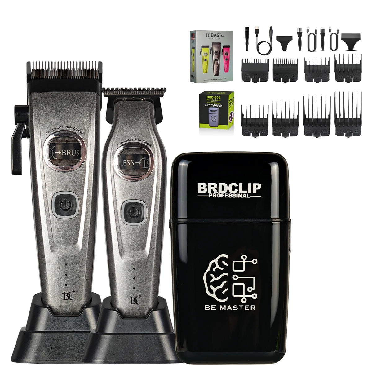 BRDCLIP 609 10000RPM Grey Professional Hair Clipper 7500RPM External Rotor Brushless Motor DLC Blade Hair Trimmer Barber Shaver