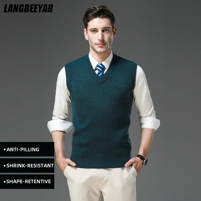 Top Grade Anti-Pilling Thick New Autum Winter Fashion Brand V Neck Business Casual Men Knit Pullover Sweater Vest Sleeveless