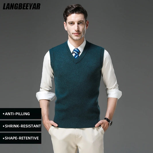 Top Grade Anti-Pilling Thick New Autum Winter Fashion Brand V Neck Business Casual Men Knit Pullover Sweater Vest Sleeveless
